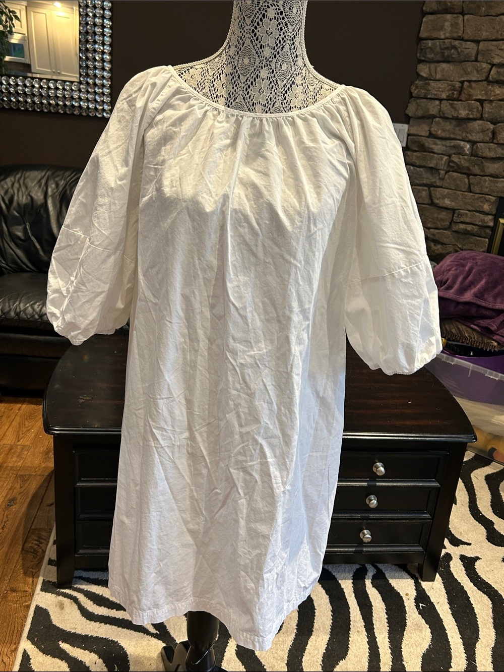 Banana Republic White Peasant-Style Puff Sleeve Dress